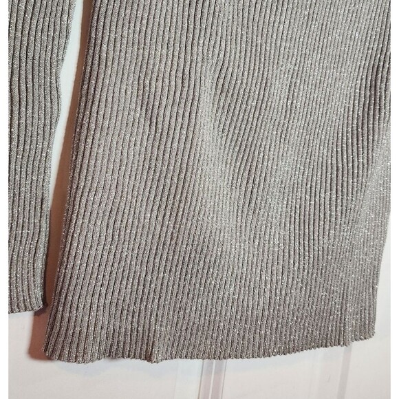 Babe & Co Silver Sparkle Low Cut V Neck Ribbed Sweater - Picture 3 of 4